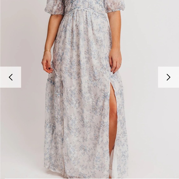 Daphne High Slit Eyelet Detail Maxi Dress in Blue and White Floral - Picture 2 of 4